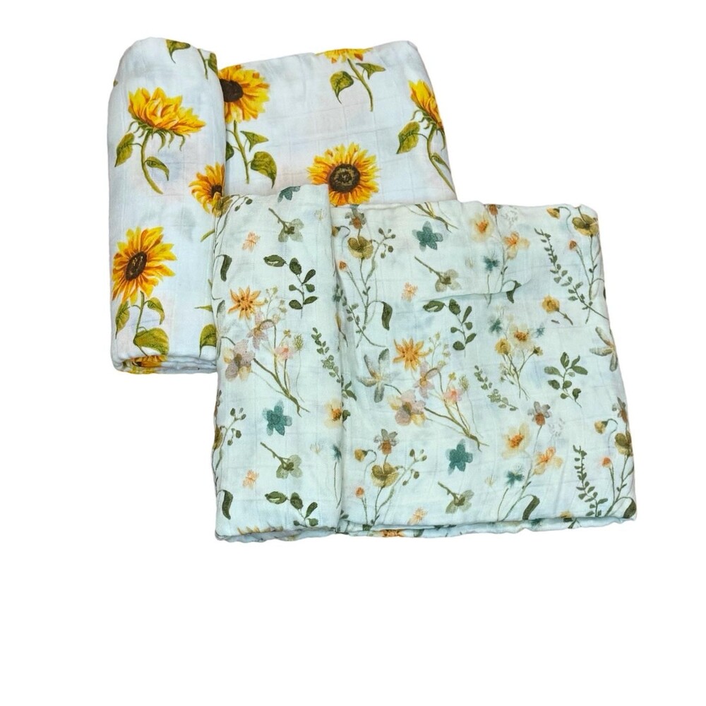 Super-soft Bamboo Infant Swaddle Set in Grams Garden & Sunflower Patterns